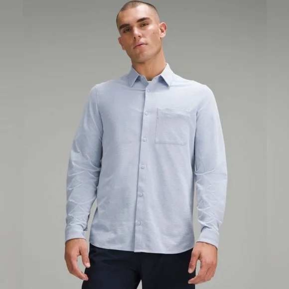 Lululemon Mens Button Down Long Sleeve Shirt Light Blue Commission Size XL